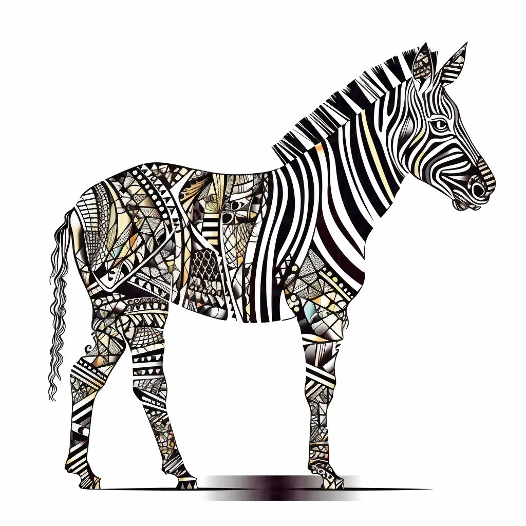Ilustración de una cebra con patrones geométricos en su cuerpo. | CUADROS DE ATREZZO PARA CINE Y PUBLICIDAD