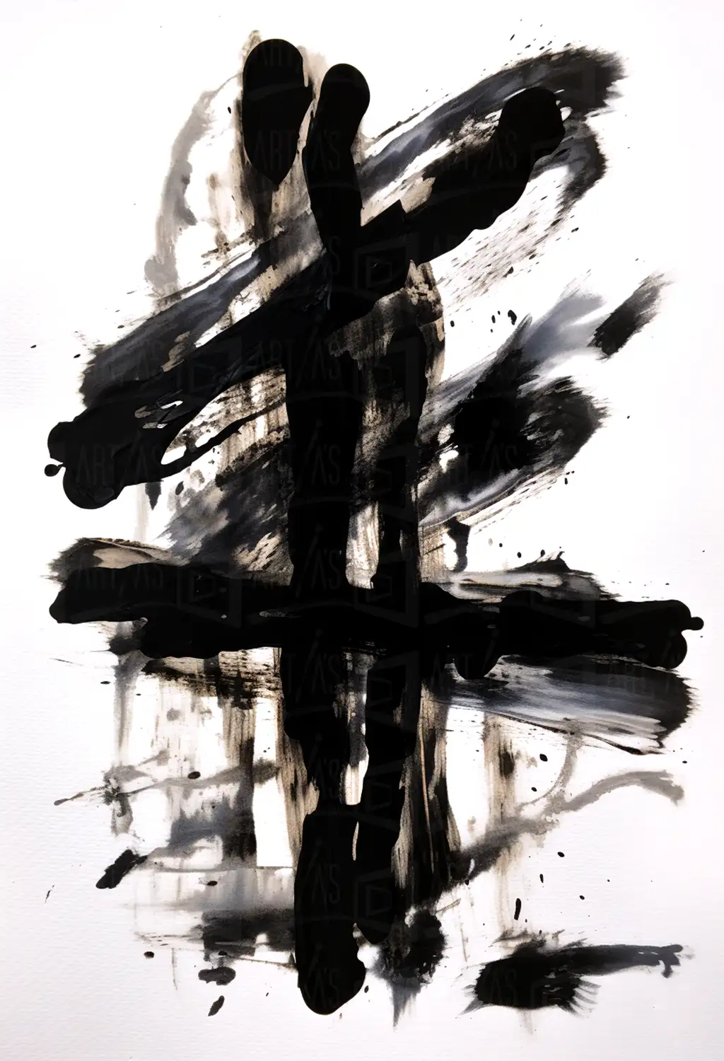 Composición abstracta en blanco y negro con trazos enérgicos. | CUADROS DE ATREZZO PARA CINE Y PUBLICIDAD