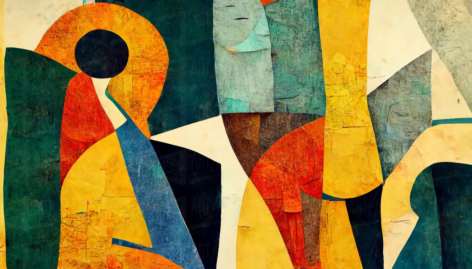 Composición abstracta con formas geométricas y colores vibrantes. | CUADROS DE ATREZZO PARA CINE Y PUBLICIDAD