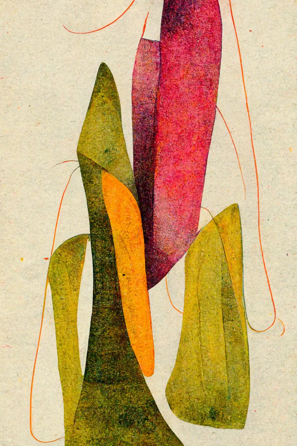 Composición abstracta con formas orgánicas en tonos cálidos y fríos. | CUADROS DE ATREZZO PARA CINE Y PUBLICIDAD