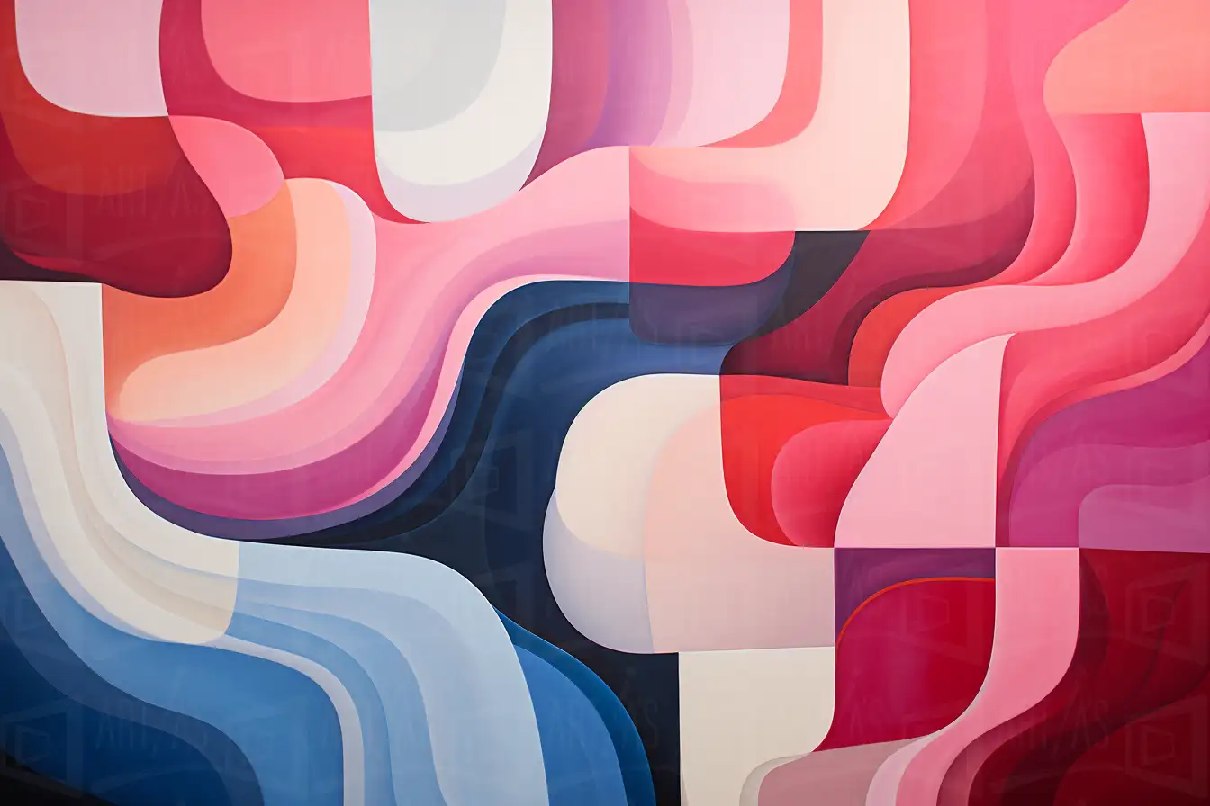 Composición abstracta con formas fluidas en tonos cálidos y fríos. | CUADROS DE ATREZZO PARA CINE Y PUBLICIDAD