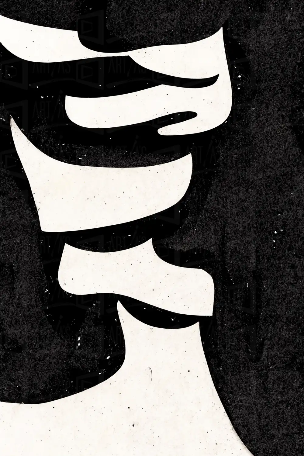 Composición abstracta en blanco y negro con formas onduladas. | CUADROS DE ATREZZO PARA CINE Y PUBLICIDAD