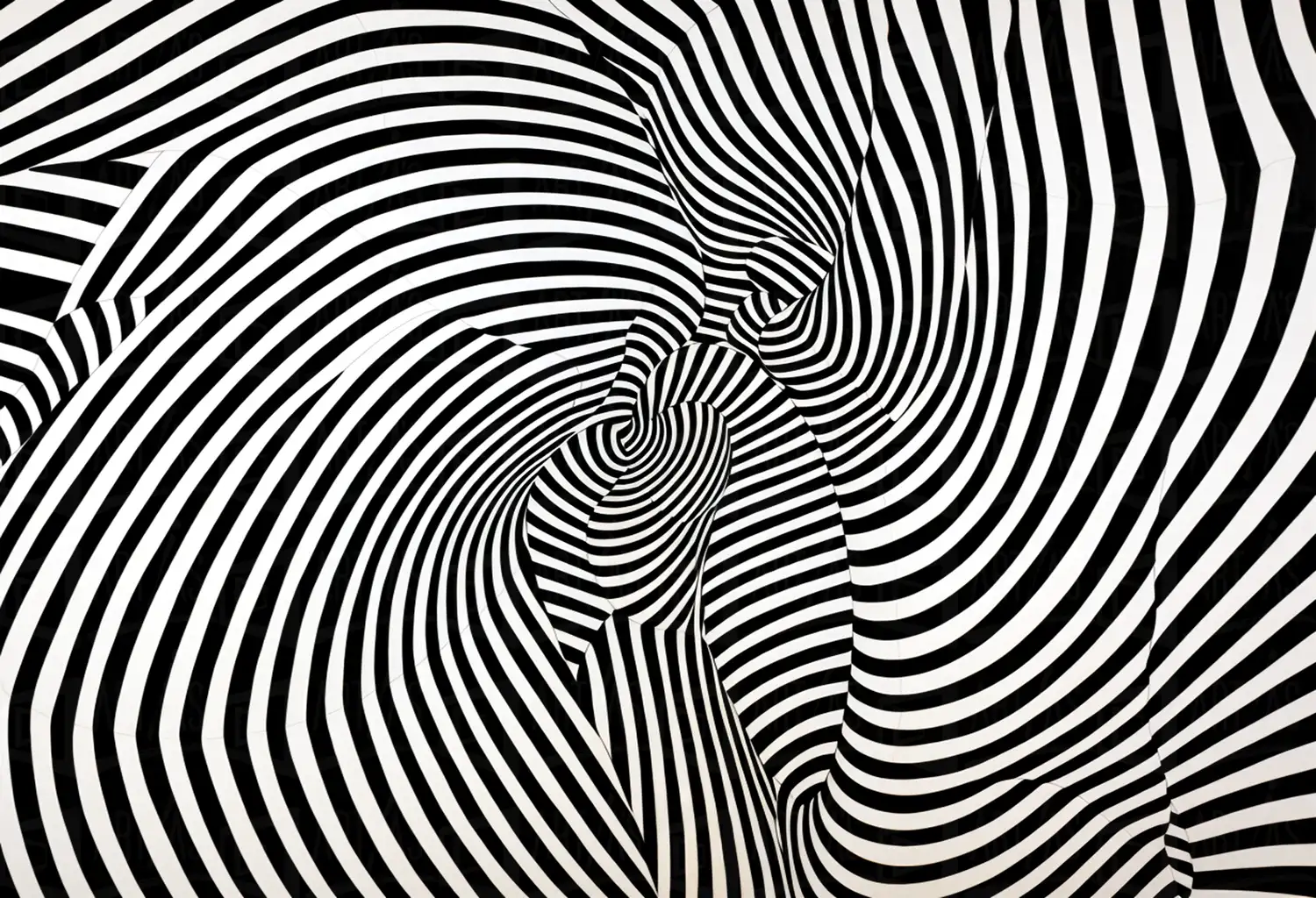 Obra abstracta con patrones de líneas en blanco y negro que crean un efecto visual dinámico. | CUADROS DE ATREZZO PARA CINE Y PUBLICIDAD