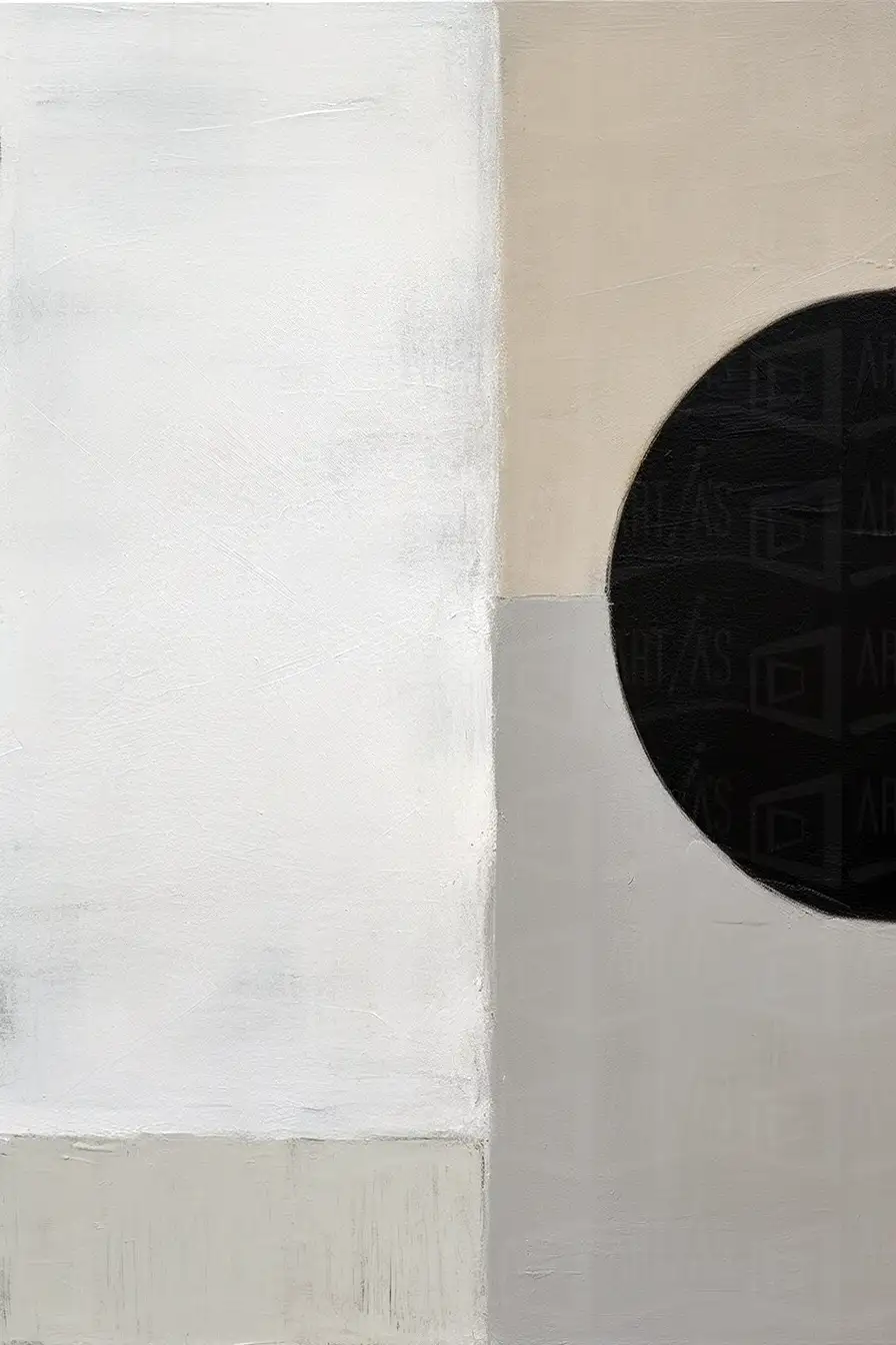 Composición abstracta con formas geométricas en blanco, gris y negro. | CUADROS DE ATREZZO PARA CINE Y PUBLICIDAD