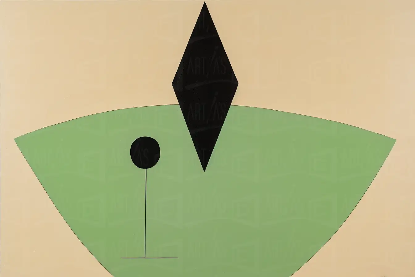 Composición abstracta con formas geométricas en colores verde, negro y beige. | CUADROS DE ATREZZO PARA CINE Y PUBLICIDAD