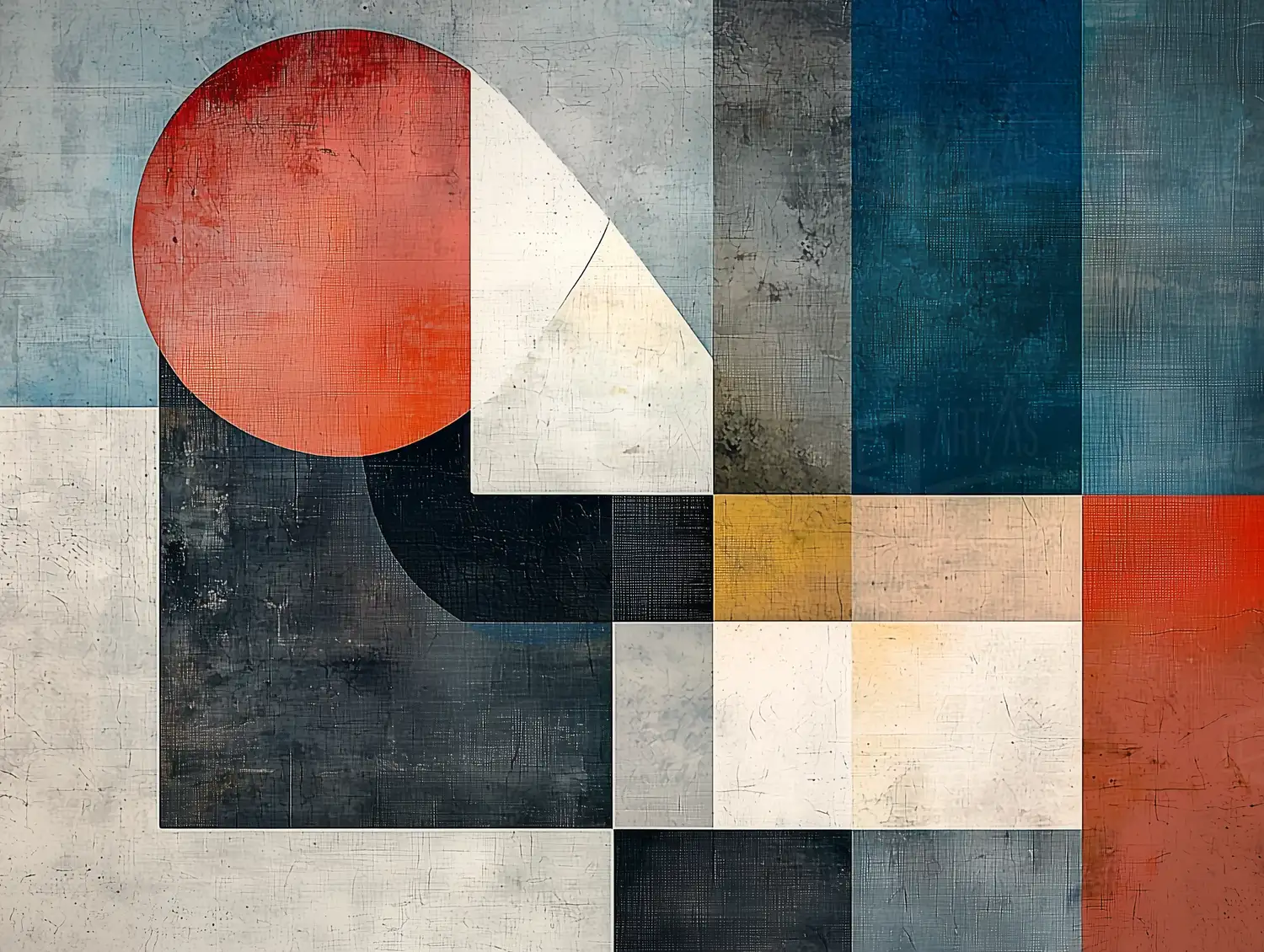 Composición abstracta con formas geométricas y colores contrastantes. | CUADROS DE ATREZZO PARA CINE Y PUBLICIDAD