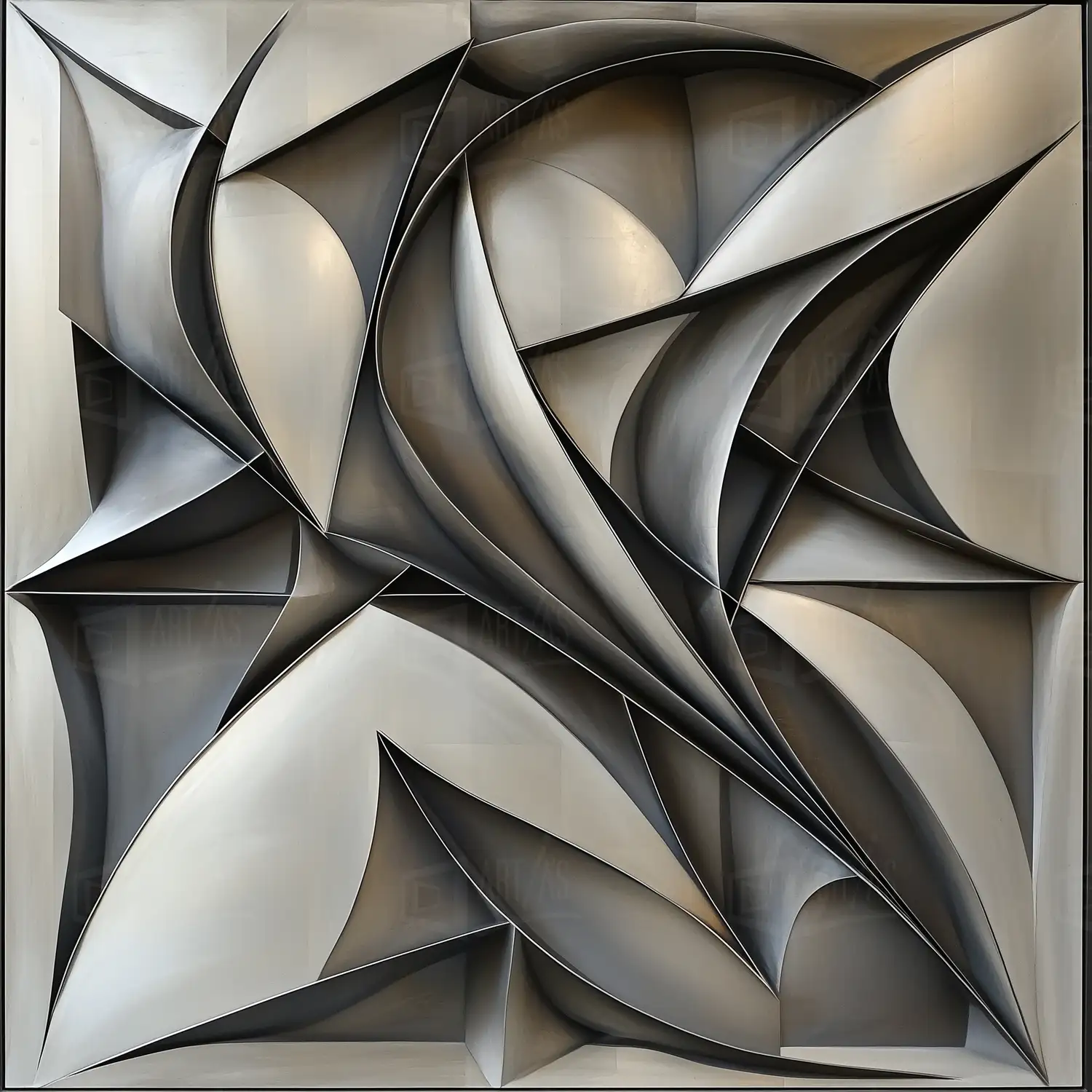 Composición abstracta en tonos grises con formas geométricas en relieve. | CUADROS DE ATREZZO PARA CINE Y PUBLICIDAD