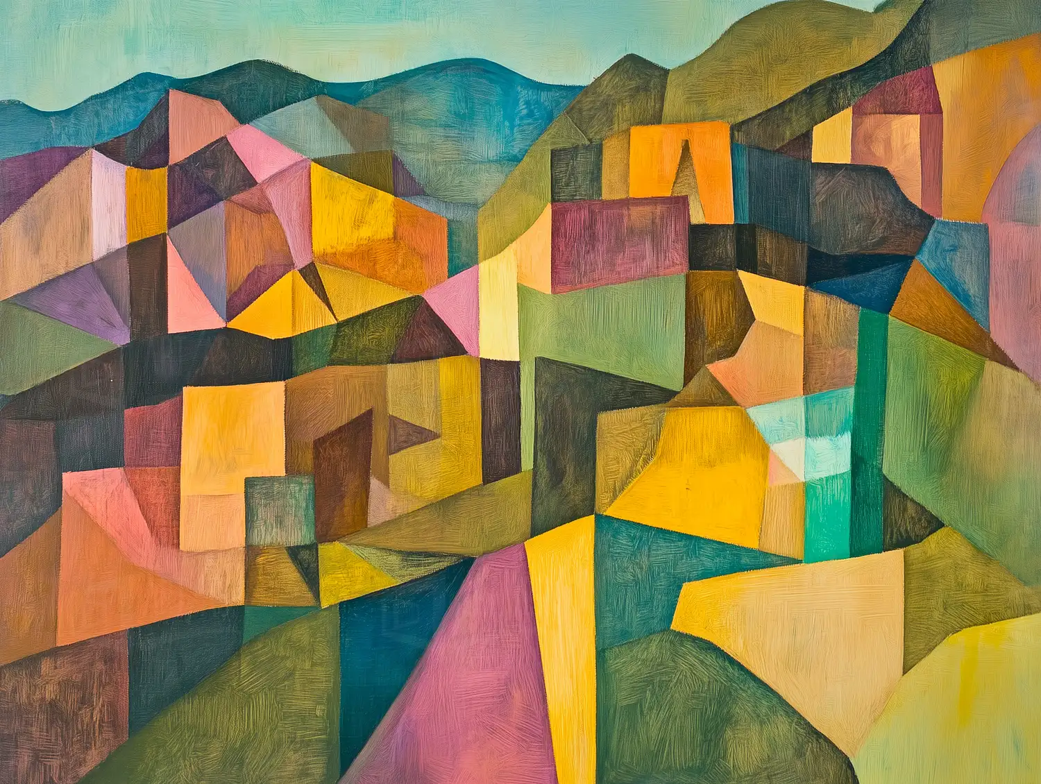 Composición abstracta de formas geométricas en tonos cálidos y fríos. | CUADROS DE ATREZZO PARA CINE Y PUBLICIDAD