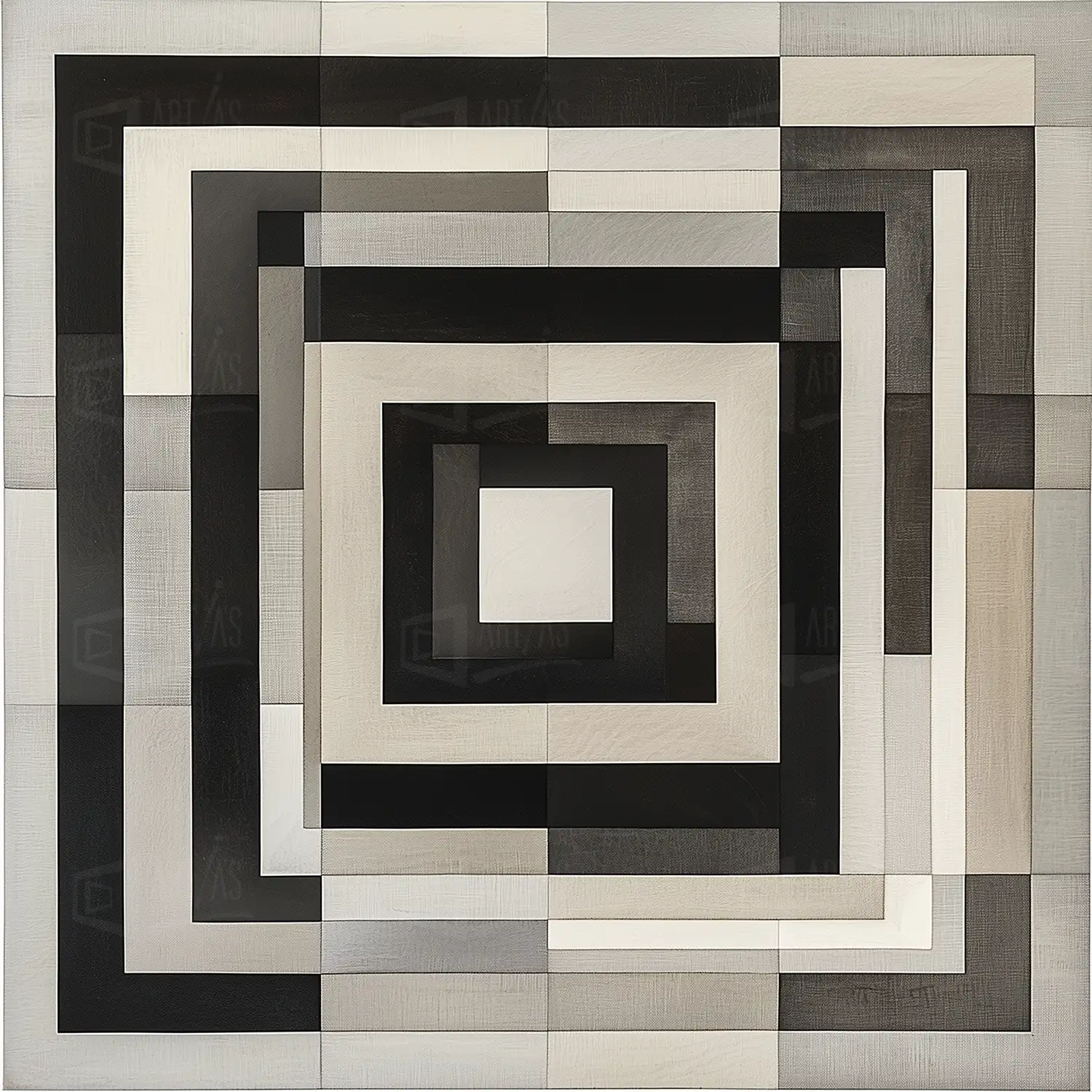 Composición abstracta con formas geométricas en tonos de blanco, negro y gris. | CUADROS DE ATREZZO PARA CINE Y PUBLICIDAD