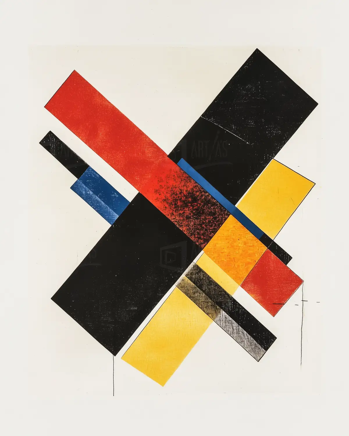 Composición abstracta con formas geométricas en colores primarios y negro. | CUADROS DE ATREZZO PARA CINE Y PUBLICIDAD