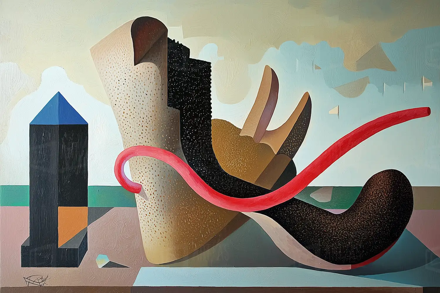 Composición abstracta con formas geométricas y colores contrastantes. | CUADROS DE ATREZZO PARA CINE Y PUBLICIDAD