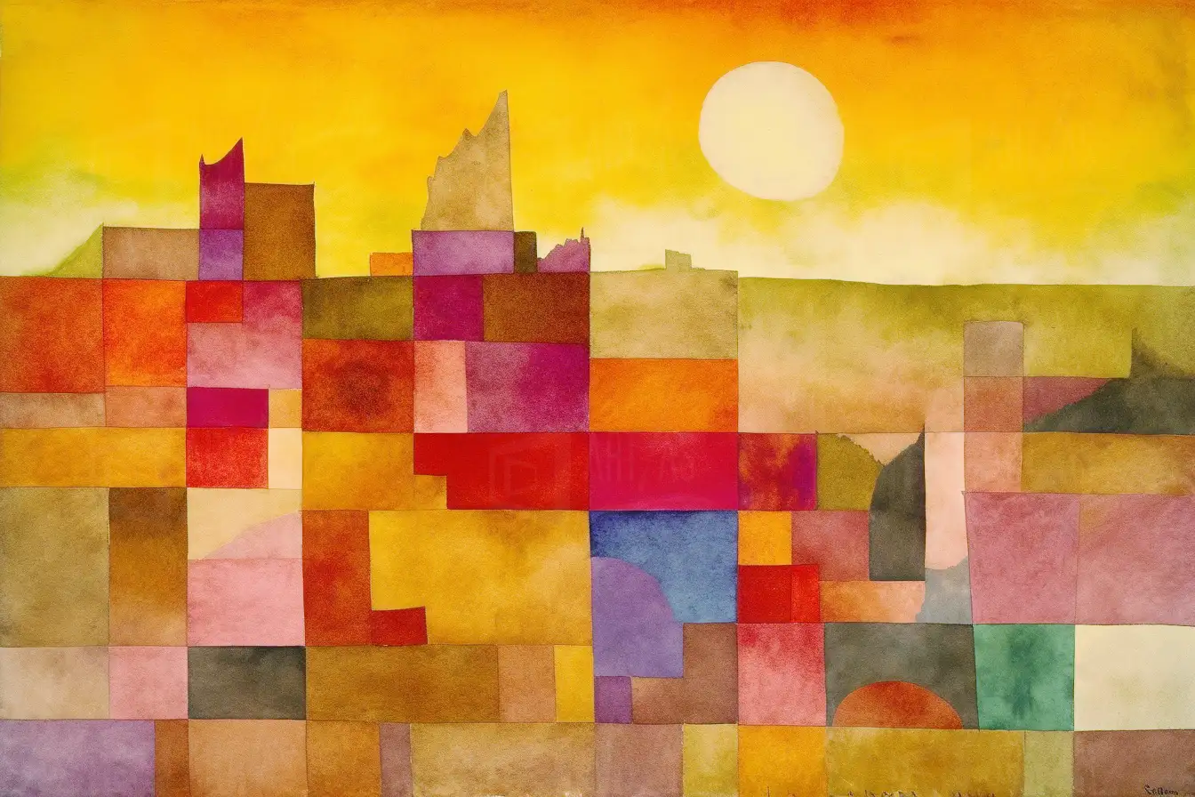 Composición abstracta con formas geométricas y colores vibrantes. | CUADROS DE ATREZZO PARA CINE Y PUBLICIDAD