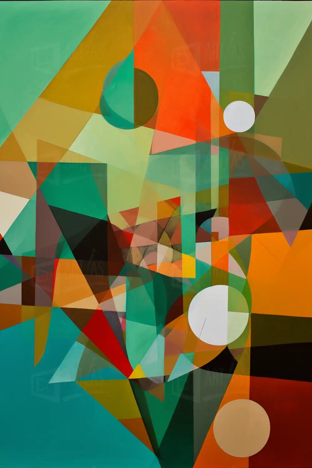 Composición abstracta con formas geométricas y colores vibrantes. | CUADROS DE ATREZZO PARA CINE Y PUBLICIDAD