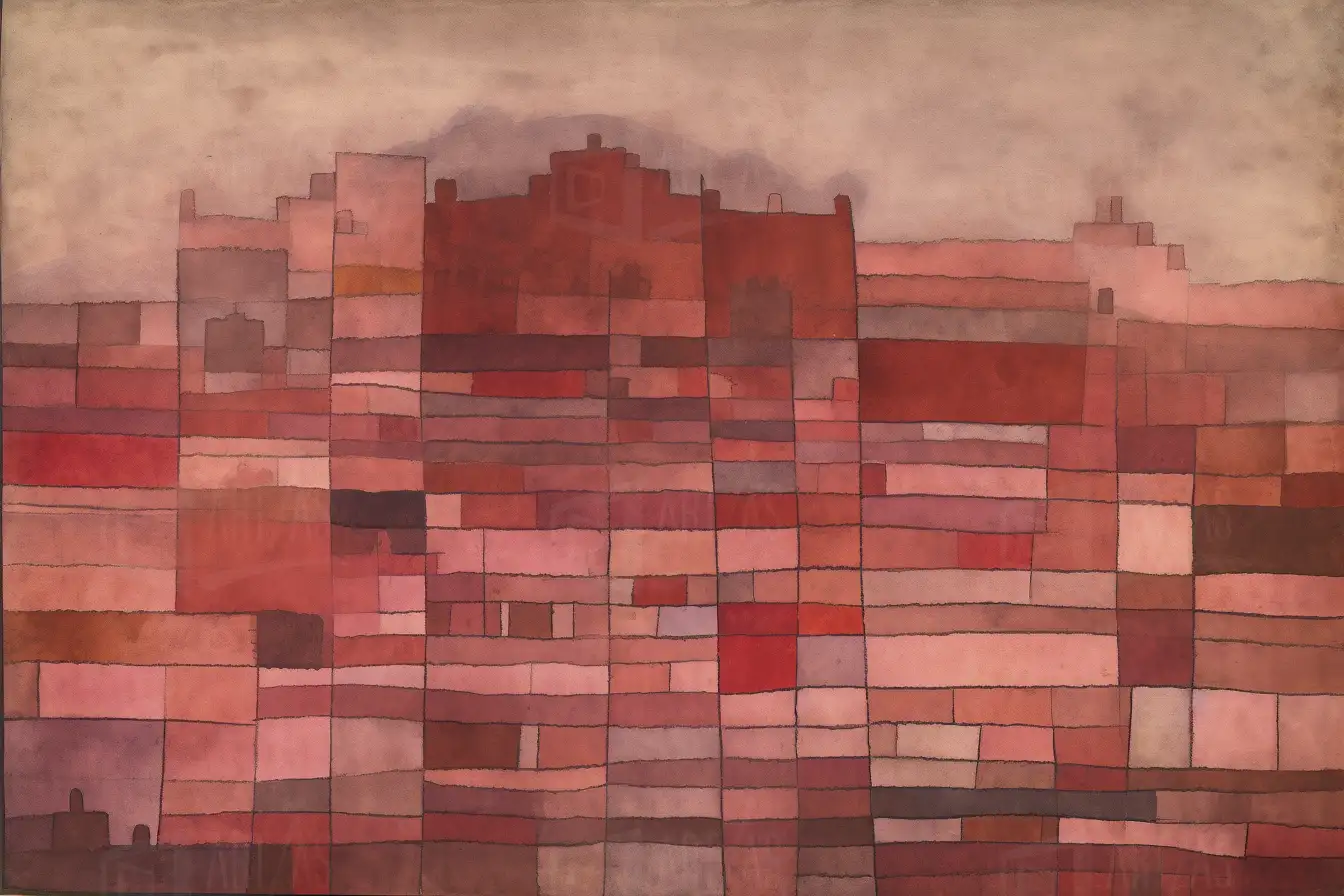 Composición abstracta con formas rectangulares en tonos rojos y marrones. | CUADROS DE ATREZZO PARA CINE Y PUBLICIDAD