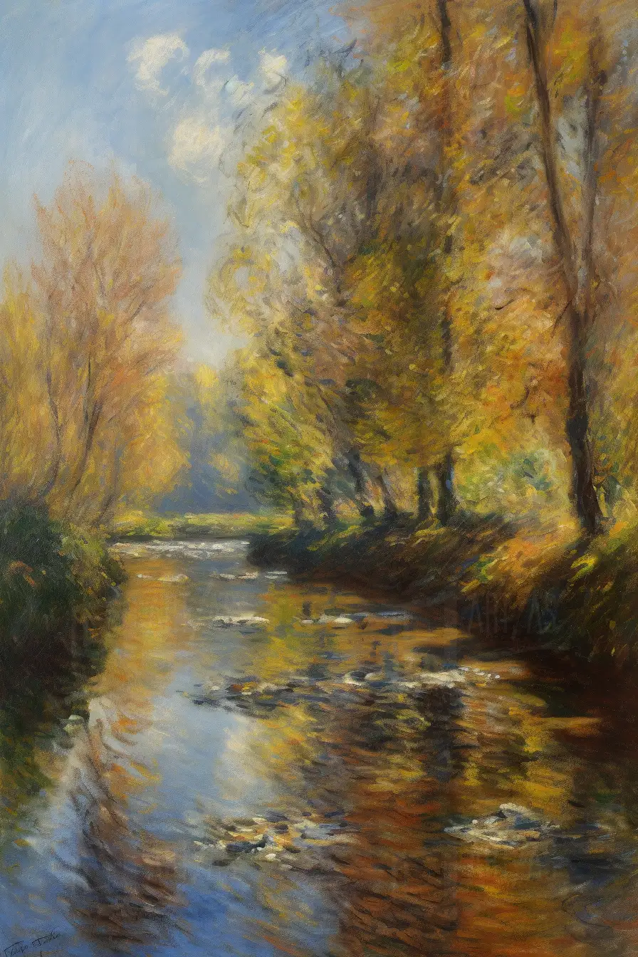 Paisaje de un río rodeado de árboles en otoño. | CUADROS DE ATREZZO PARA CINE Y PUBLICIDAD