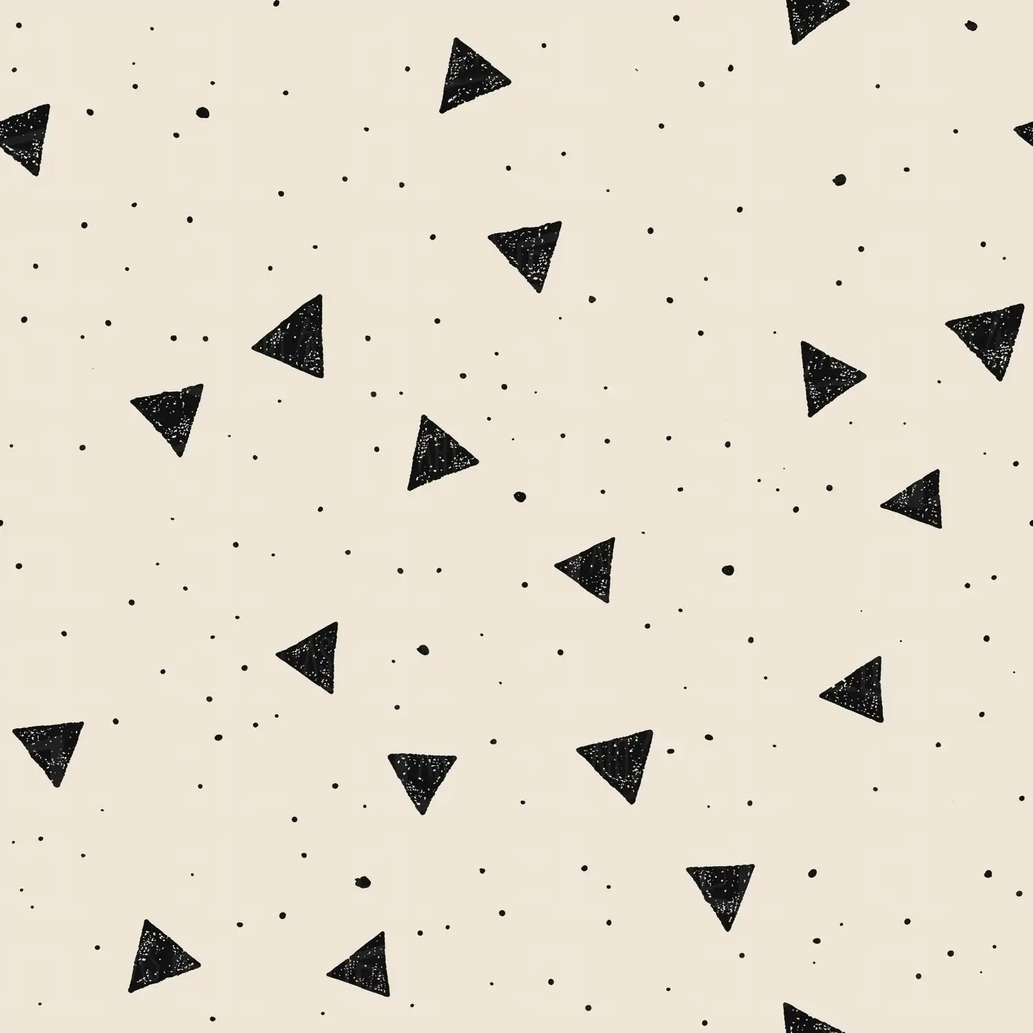 Patrón de triángulos negros sobre fondo beige con puntos dispersos. | CUADROS DE ATREZZO PARA CINE Y PUBLICIDAD