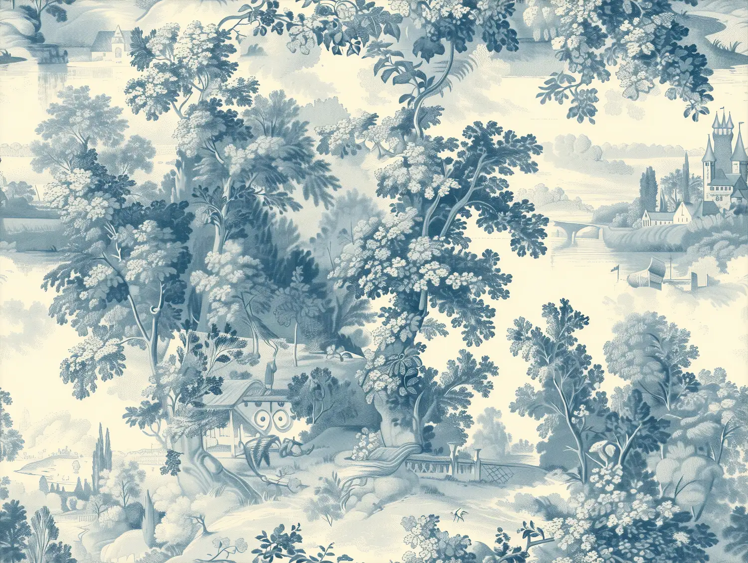 Diseño de papel tapiz con un paisaje natural en tonos azules. | CUADROS DE ATREZZO PARA CINE Y PUBLICIDAD