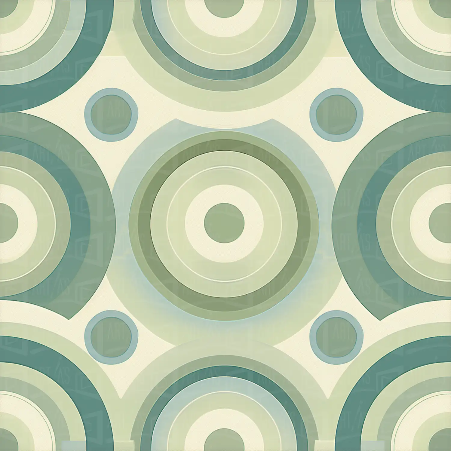 Composición abstracta con círculos en tonos verdes y beige. | CUADROS DE ATREZZO PARA CINE Y PUBLICIDAD