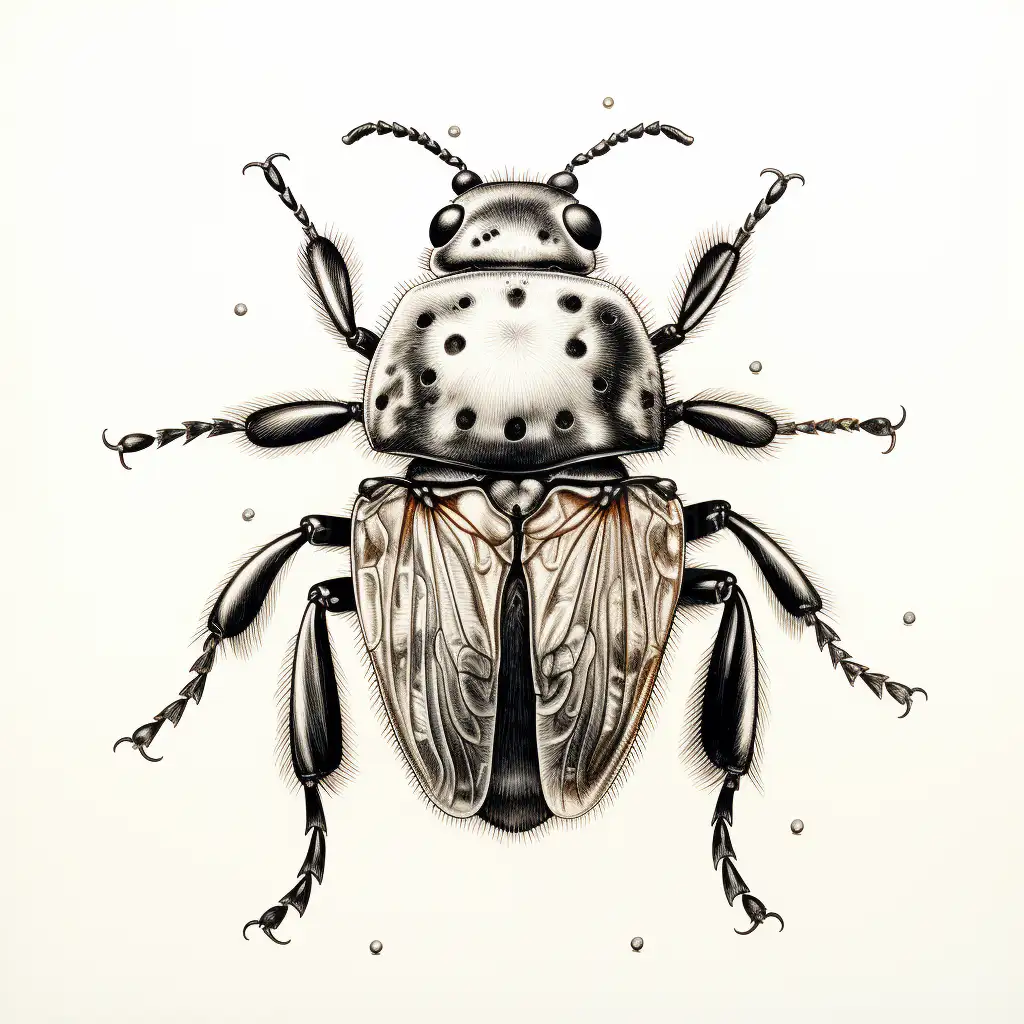 Ilustración de un insecto con detalles en blanco y negro. | CUADROS DE ATREZZO PARA CINE Y PUBLICIDAD