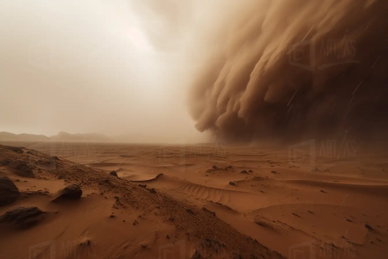 Paisaje desértico con tormenta de arena en el horizonte. | CUADROS DE ATREZZO PARA CINE Y PUBLICIDAD